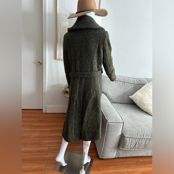 Sold‼️Searle Vintage Irish Wool Herringbone Shawl Collar Green Long Coat 12 - Picture 4 of 17